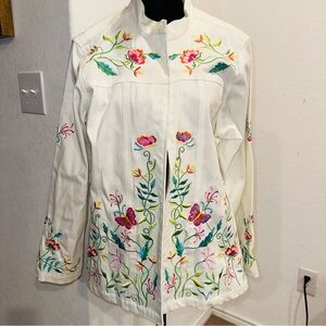 Quacker Factory Embroidered Floral White Women's Jacket